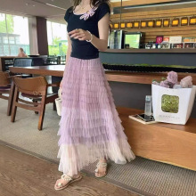 爱丽丝甜美渐变网纱蛋糕裙重工拼接中长款半身裙秋法式仙女裙5色