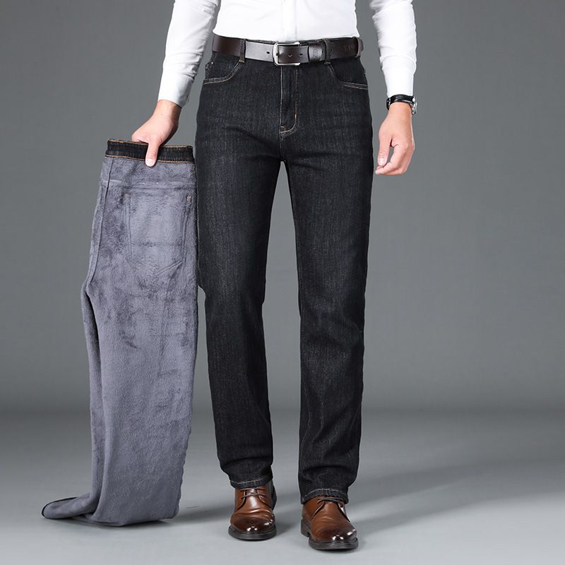 一件代发直筒加绒牛仔裤男式中年商务舒适休闲裤男Jeans trousers