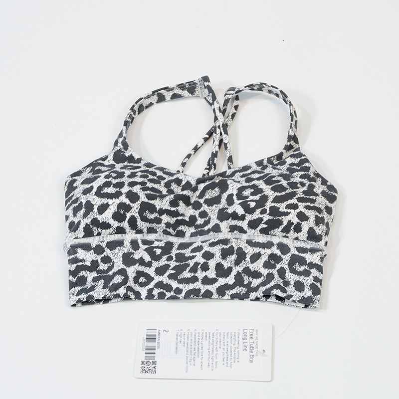 Soutien-gorge de yoga imprimé léopard, doux, double bande, lu, ceinture fine, sangle arrière, sous-vêtements de sport serrés pour femmes_voghion.com