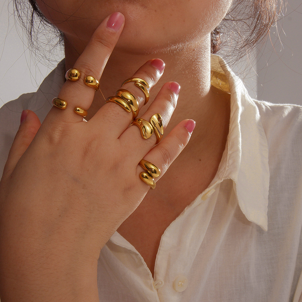 304 Stainless Steel Material Wholesale Jewelry IG Style Basic Geometric 304 Stainless Steel 18K Gold Plated Plating Open Rings