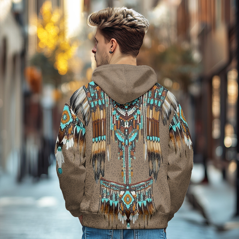 Giacca in cotone spesso con cappuccio e cerniera da uomo, stile europeo stampato, autunno/inverno 2024_voghion.com