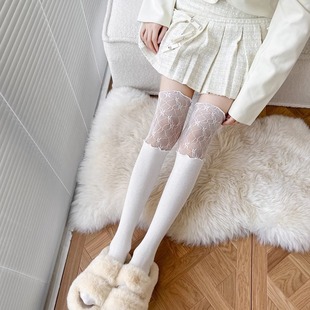Autumn and winter ballet wind wood edge lace stitching high tube in the tube leg socks hot girls rhombus y2k pile socks children