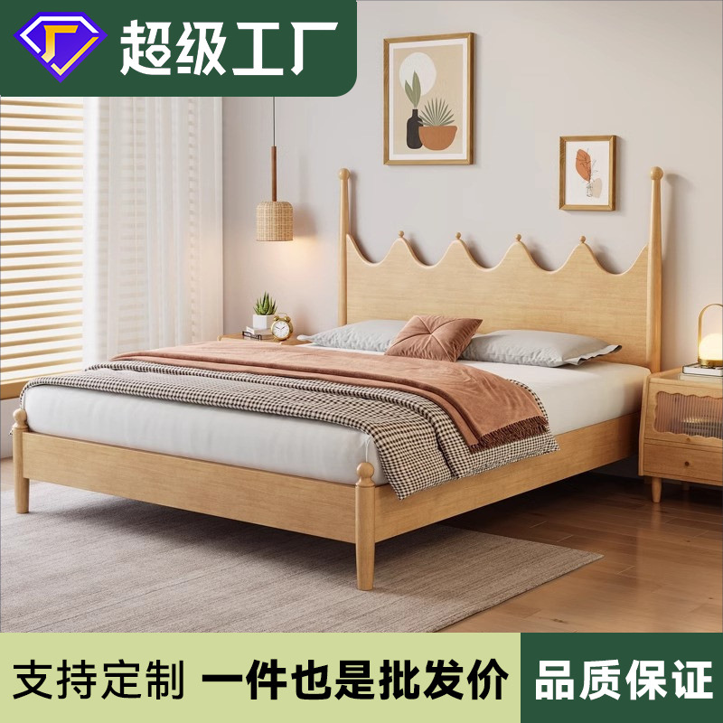 Nordic solid wood double bed master bedroom wooden bed household 1 M 35 bed frame Japanese log style Bed & Breakfast 1 m children's bed