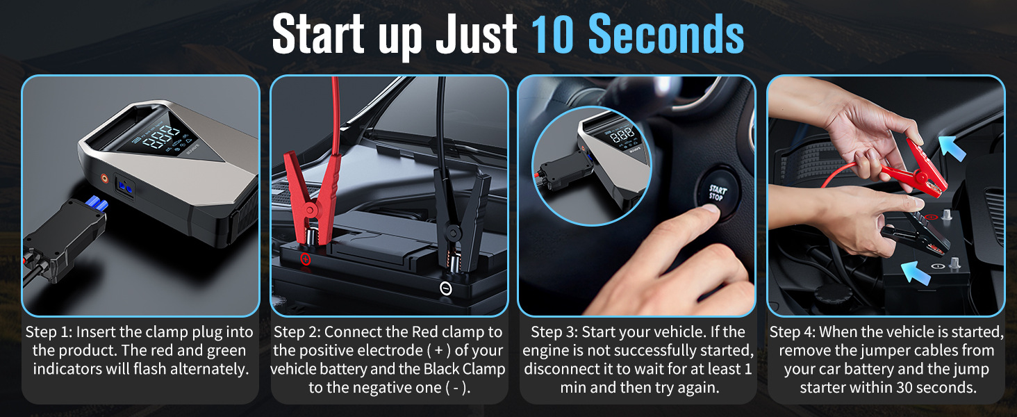 Jump Starter with Air Compressor Emergency Starting Power Supply and Air Pump All-In-One Power Bank