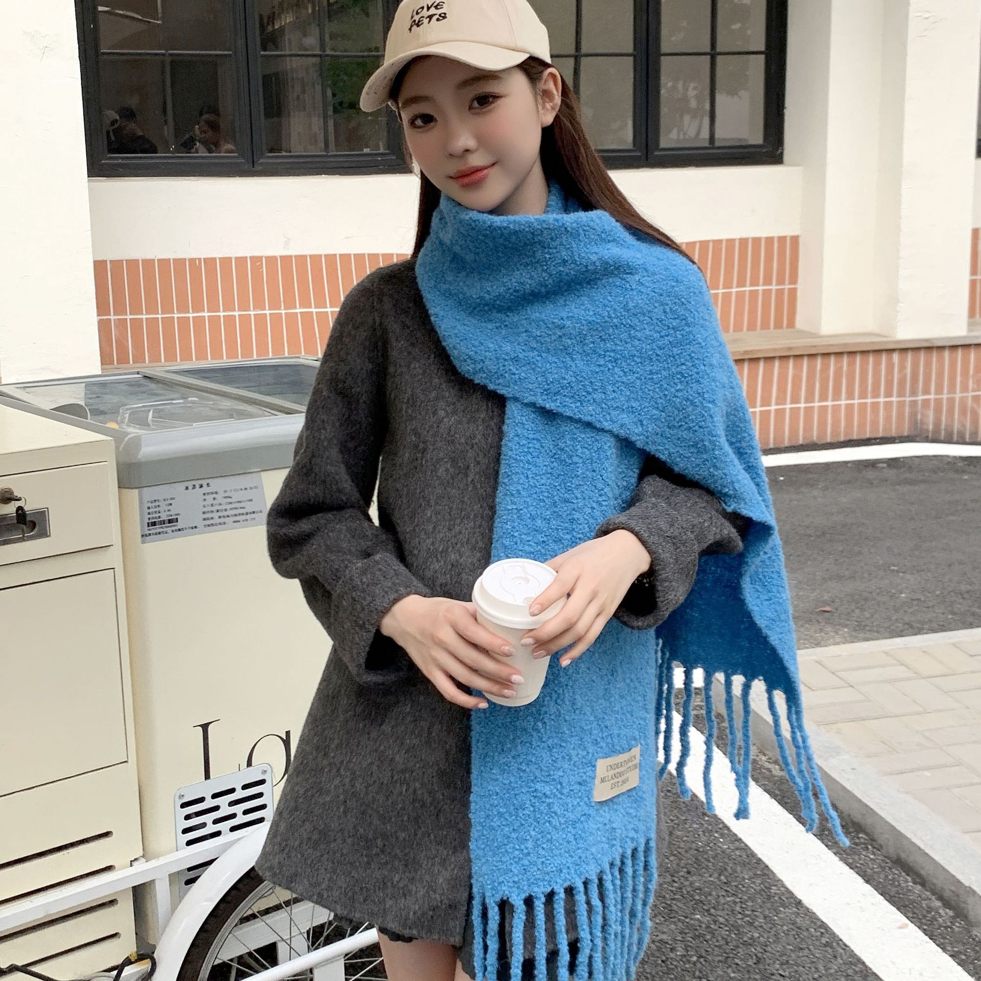 2024 invierno con lana larga y gruesa, collar de color sólido, nuevo tipo de lana cálida, bufandas de pareja