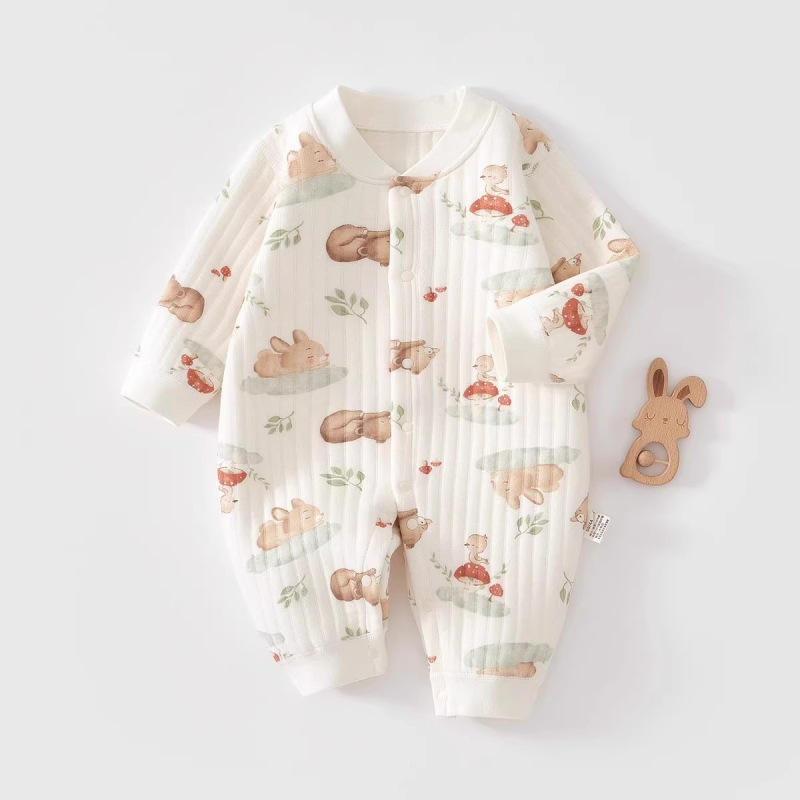 婧麒婴儿连体衣保暖春装夹棉婴幼儿宝宝衣服秋冬爬服哈衣薄棉套装|undefined