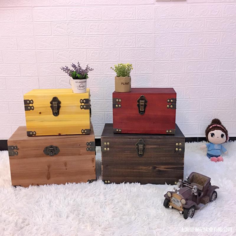 木箱子带锁储物箱实木收纳箱复古木盒子特大号长方形带盖木箱