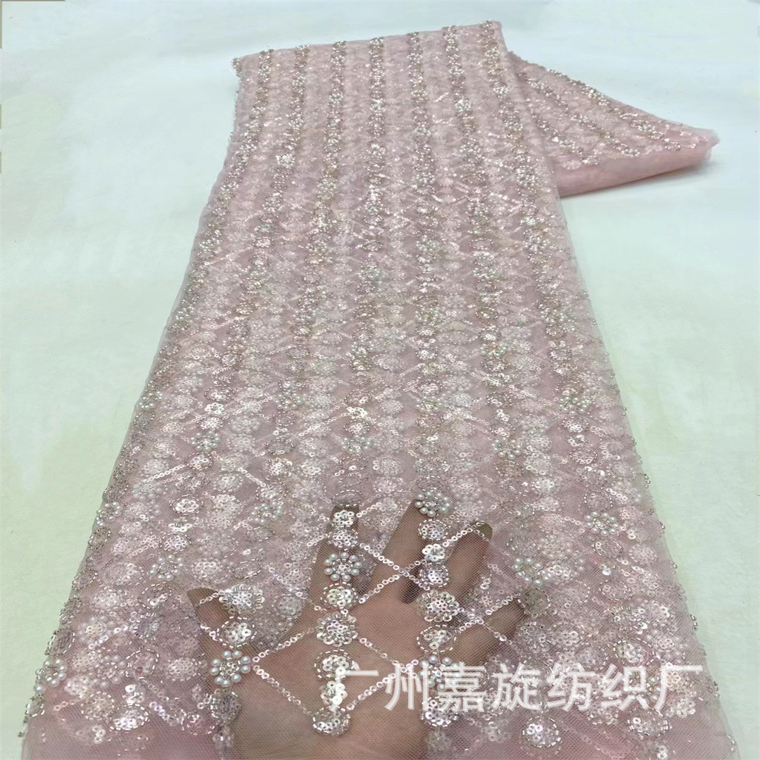 Fabricado de boda pesado francés bordado sequinilla tubo de perlas bordado tela de sequillas bridales tela JX4174