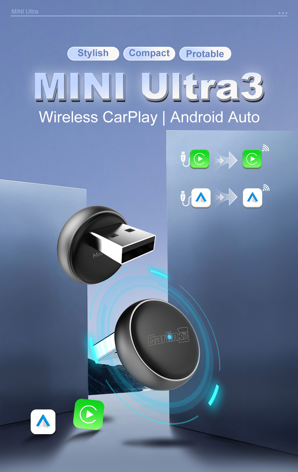 Cross-border carlinkit car-machine connectivity Android Apple wired to wireless carplay box car-mounted box
