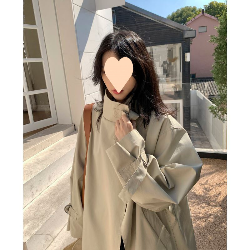 英伦风立领风衣女2025秋季新款设计感宽松中长款过膝百搭大衣外套|undefined