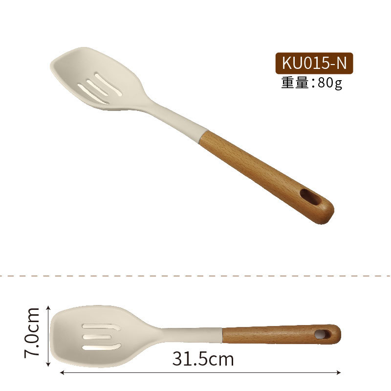 Nuevo mango de madera utensilios de cocina de silicona transfronterizo dedicado 12 piezas de alta temperatura resistente antiadherente sopa cuchara colador pala traje