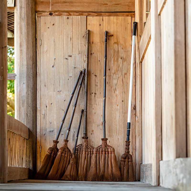 Household Long-Handled Palm Broom with Soft Bristles, Thickened Wooden Floor Broom, Handmade Palm Dustpan Broom Single Piece