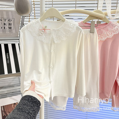 子供服の夏の薄い女の子のカーディガンのモーダルスーツの長袖のエアコンの服の中で大きい子供の親子の家庭服のパジャマ