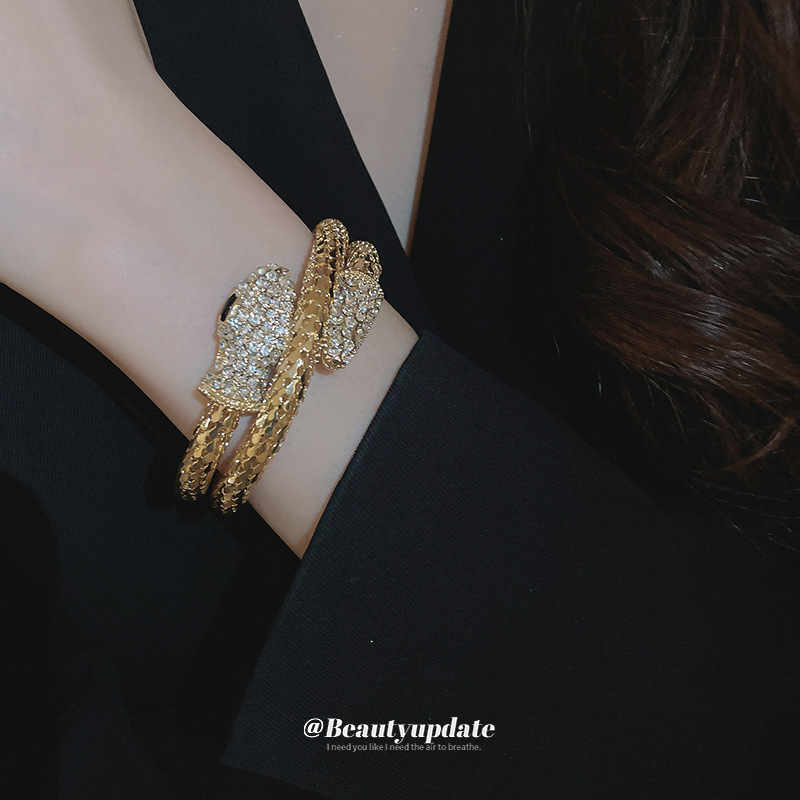 Brazalete transfronterizo de collar de serpiente enrollado con diamantes de alta calidad, diseño de cadena de clavícula atmosférica europea y americana, collar de temperamento de sentido femenino