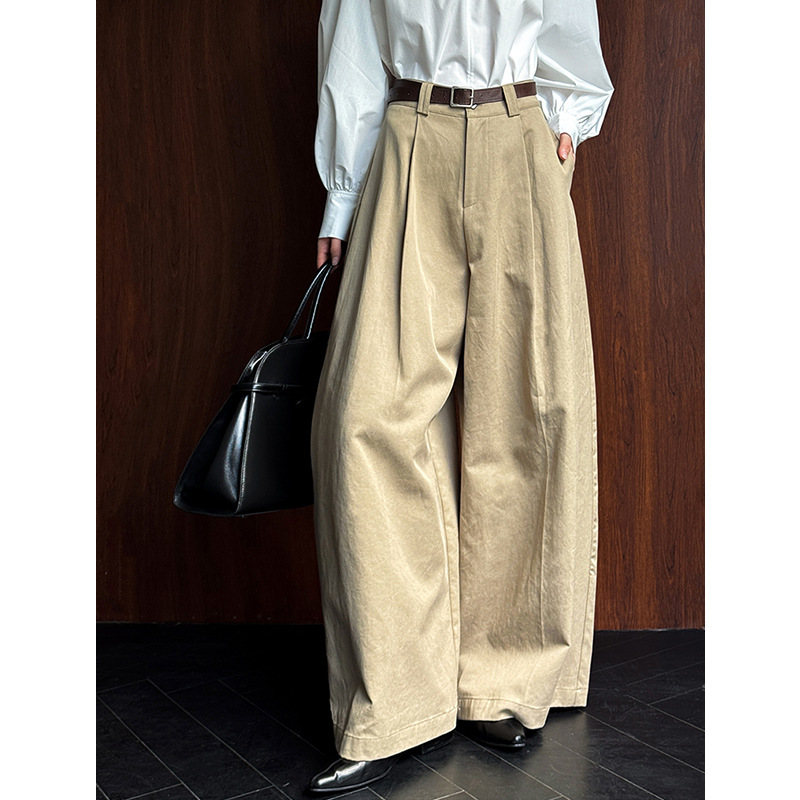 Juzhi Early Spring New Vintage Casual Pants New Wide-Leg Pants Loose Long Pants High-Waisted Casual 6023