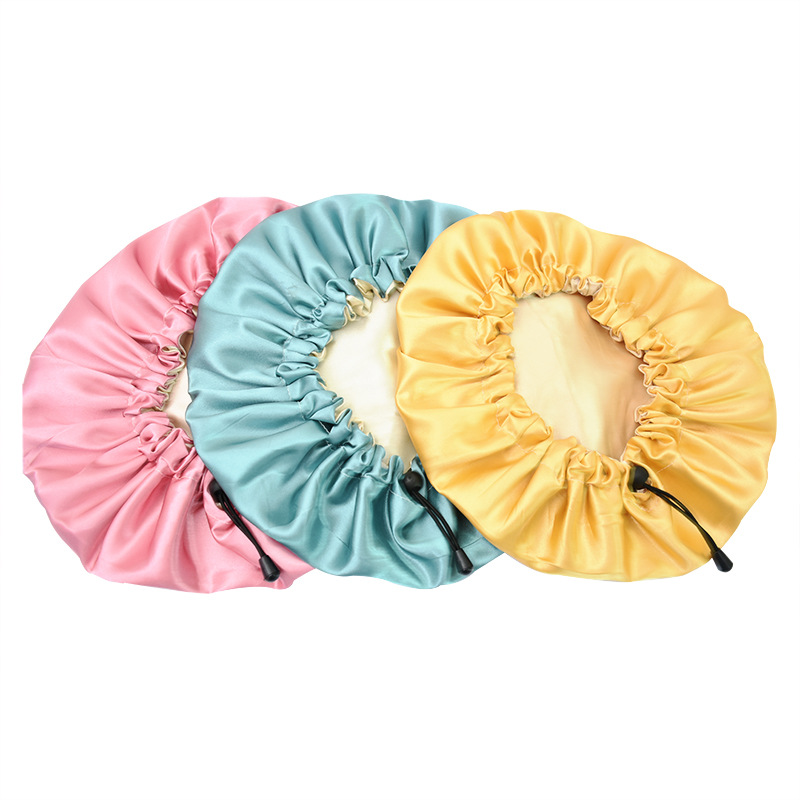 Fashion Solid Color Double-layer Satin Shower Cap 1 Piece display picture 25