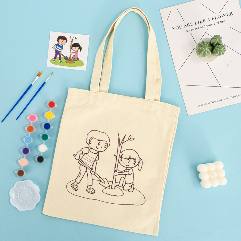子供の DIY 落書きキャンバスバッグ在庫卸売学生夏の興味クラス手描きキャンバスバッグのカスタマイズ|undefined