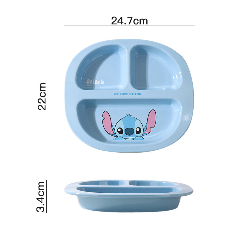Disney Pooh Stitch Ceramic Baby Ensalada linda para niños Té de la tarde Disco reductor de grasa Disco de tres comparticiones