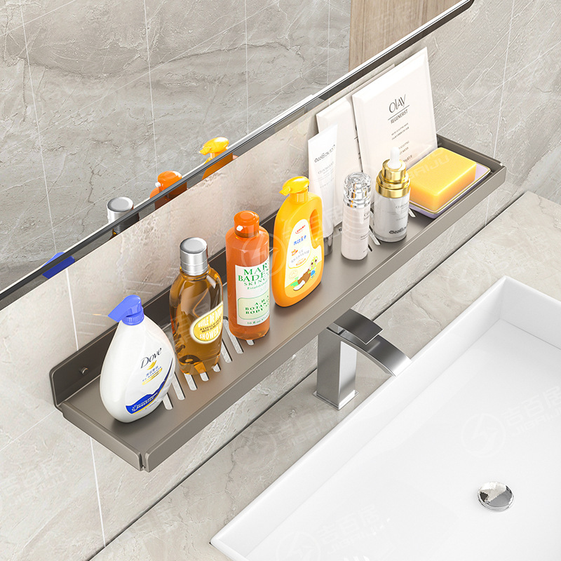 Faucet mirror front shelf non-perforated wall-mounted washing table storage hand washing and draining rack [cleaning]]