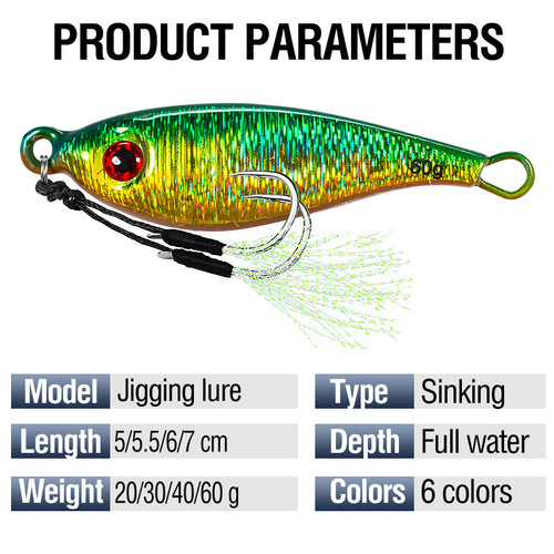Long-range cast, slow-shaking iron plate, luminous big-head lead fish, double hook, shore cast, sea fishing, fake bait, lure bait, cross-border bait