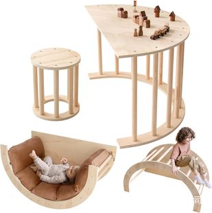 Wooden Arch Rocking Chair Wooden Montessori Climbing Baby Solid Wood Toy Table Children's Climbing Frame Indoor Table and Chairs