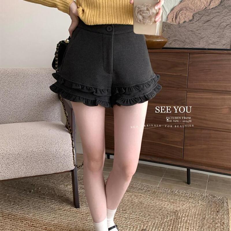 Fashion Elegant plus size Sweet Suit Shorts Women's Spring New High Waist Slimming Little Man Ruffled Wide Leg Pants Fashion Elegant plus size Sweet Suit Shorts Women's Spring New High Waist Slimming Little Man Ruffled Wide Leg Pants