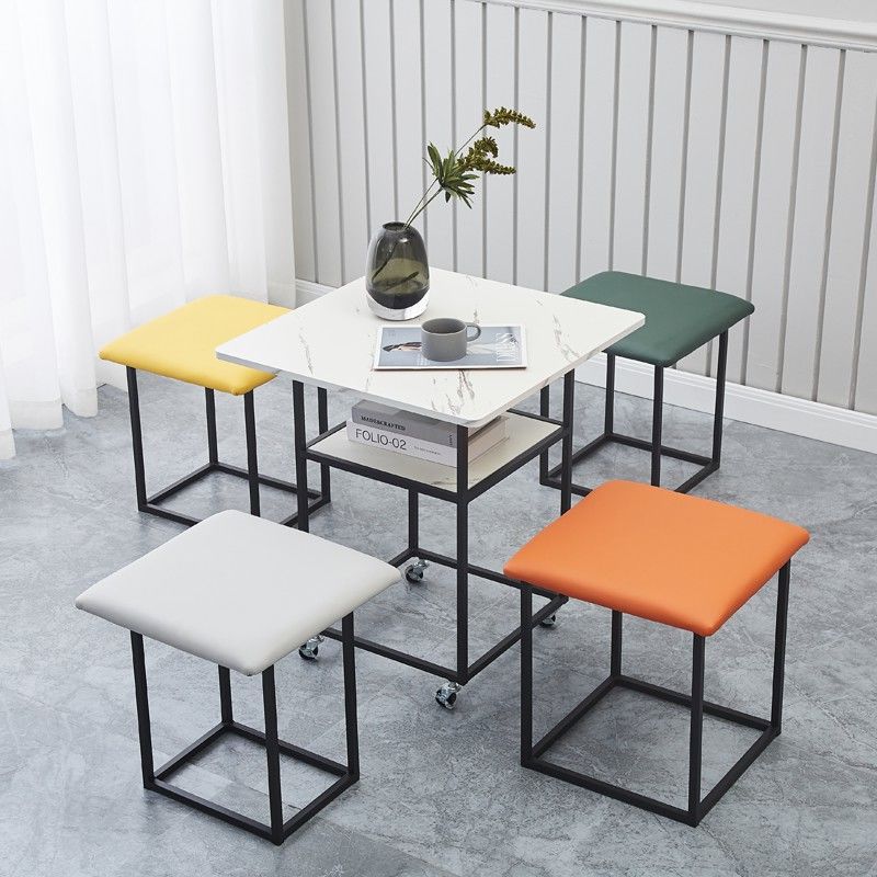 Diseño redondo de diseño popular para casas pequeñas, taburete combinado de almacenamiento multifuncional simple y moderno de hierro forjado.