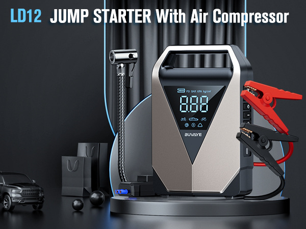 Jump Starter with Air Compressor Emergency Starting Power Supply and Air Pump All-In-One Power Bank