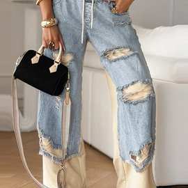 亚马逊跨境2026夏季欧美外贸新款女装时尚休闲百搭抽绳直筒裤女