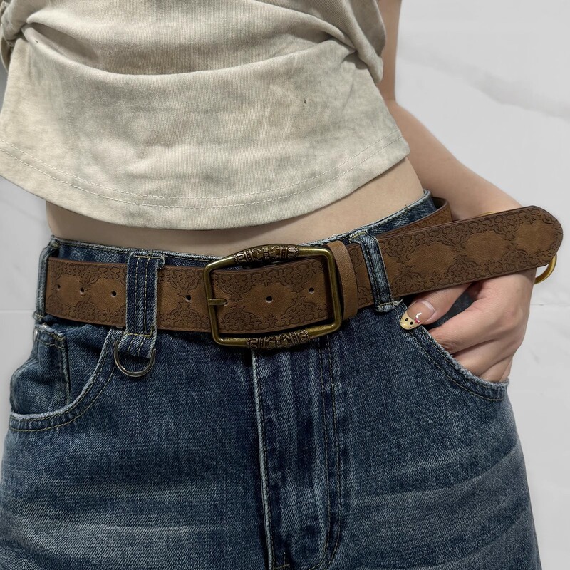 American Belt Men's Belt Y2K Women's 2025 New Style Young Hot Girl with Skirt High-End Trendy Retro Brown