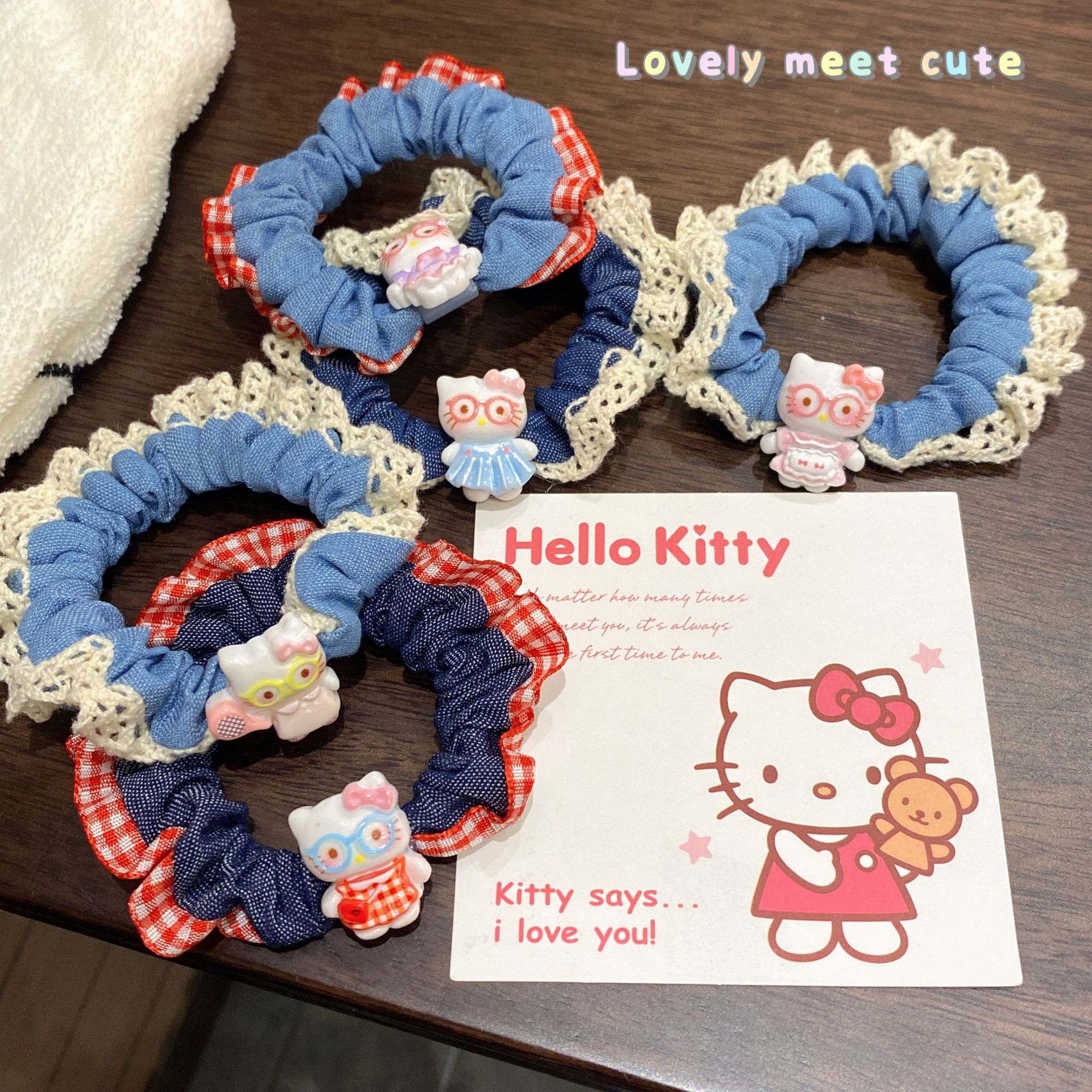 儿童小肠发圈可爱牛仔韩系猫格子发绳小女孩发饰高弹力皮筋头绳头