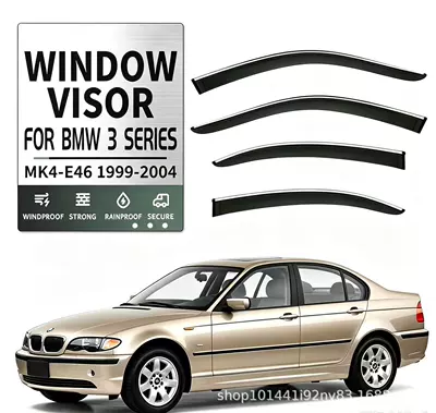 Suitable for BMW 3 Series standard wheelbase exterior-mounted rain visors BMW 3 series E46 Window visor (Rain shield) - bmw-3-series-i-standard-wheelbase-mk5-e90-2005-2010-plexiglass-with-bright-trim-window-rain-guard