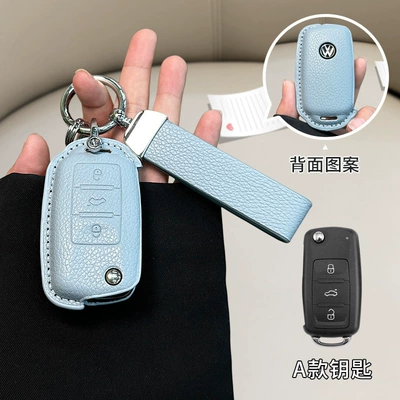 Langyi Leather Bag Buckle, Car key bag - standard-volkswagen-model-a-linen-blue-matching-belt