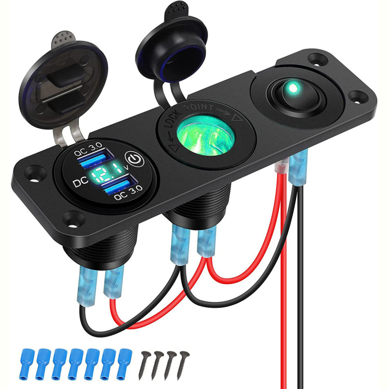 3人の自動車充電器を改造したUSB充電QC3.0高スループット充電器付きシガレットスイッチの組み合わせ12-24V|undefined