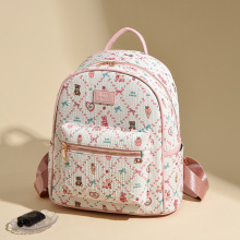 外贸新款森系双肩包洋气小众妙龄女包高颜值菱形格纹蝴蝶结女书包