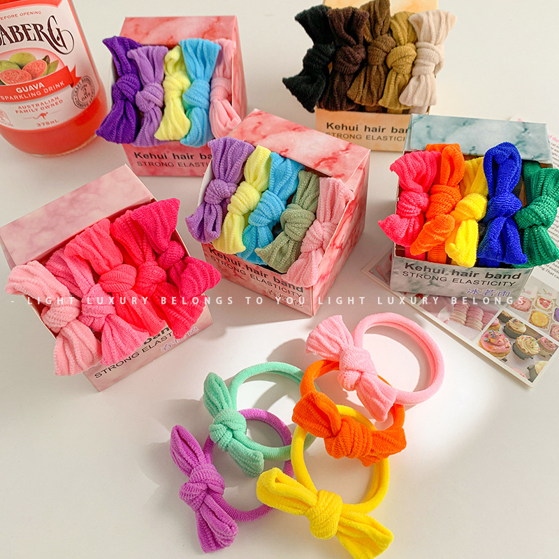 Colorido arco cuerda de pelo de las mujeres de alta elástico durable cuerda de pelo lazo de pelo de alta Cola de Caballo banda de goma bola cabeza lindo anillo de pelo