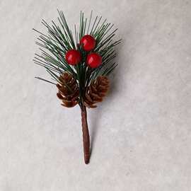 跨境阿里巴巴直销9厘米仿真松枝松果圣诞红果子源头厂家