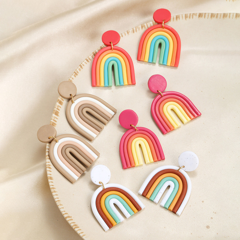 European and American earrings explosions Bohemian earrings clay soft clay handmade earrings Rainbow earrings earrings wholesale