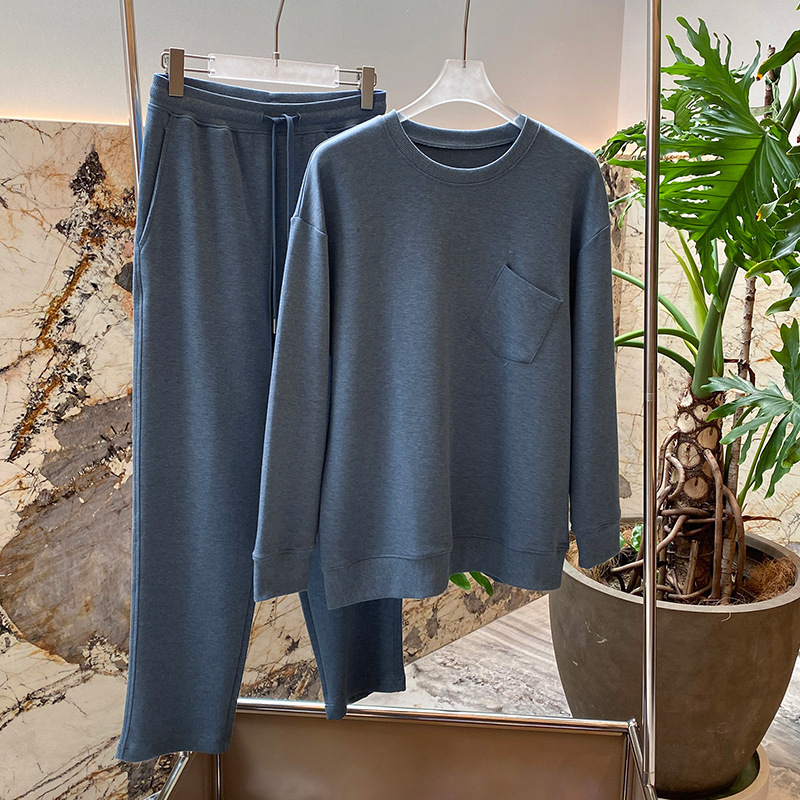 Men's Simple Casual Round-Neck Sweatshirt Loungewear Set, Skin-Friendly Cotton Long-Sleeve Top and Long Pants Pajamas, Suitable for Wearing Outside Men's Simple Casual Round-Neck Sweatshirt Loungewear Set, Skin-Friendly Cotton Long-Sleeve Top and Long Pants Pajamas, Suitable for Wearing Outside