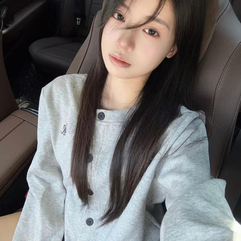 早秋纯棉国潮牌假两件拼接纽扣卫衣女小众设计感宽松百搭休闲外套|undefined