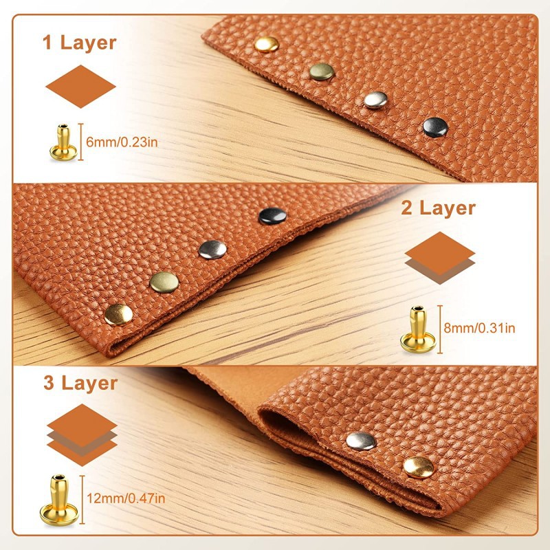 480 sets de remaches de doble cara con 4 piezas de herramientas de instalación martillo de cuero impacto clavo decorativo botón doble tapa remaches para transfronteriza