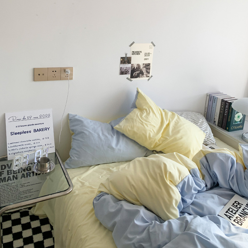 Viento nórdico simple color sólido tres piezas de ropa de cama dormitorio de estudiantes de verano cuatro piezas de ropa de cama