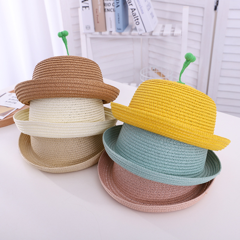 Fashion Grass Contrast Color Baby Straw Hat Children's Sunshade Hat Wholesale display picture 1