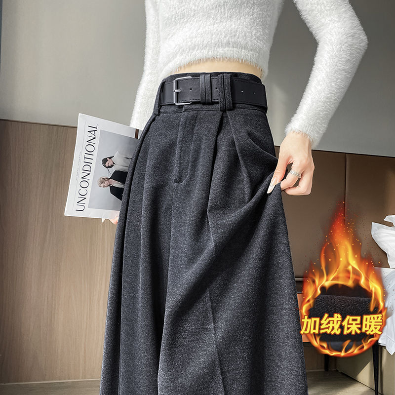 灰色加绒加厚毛呢阔腿裤女秋冬2025高腰显瘦直筒新款西装宽松|undefined
