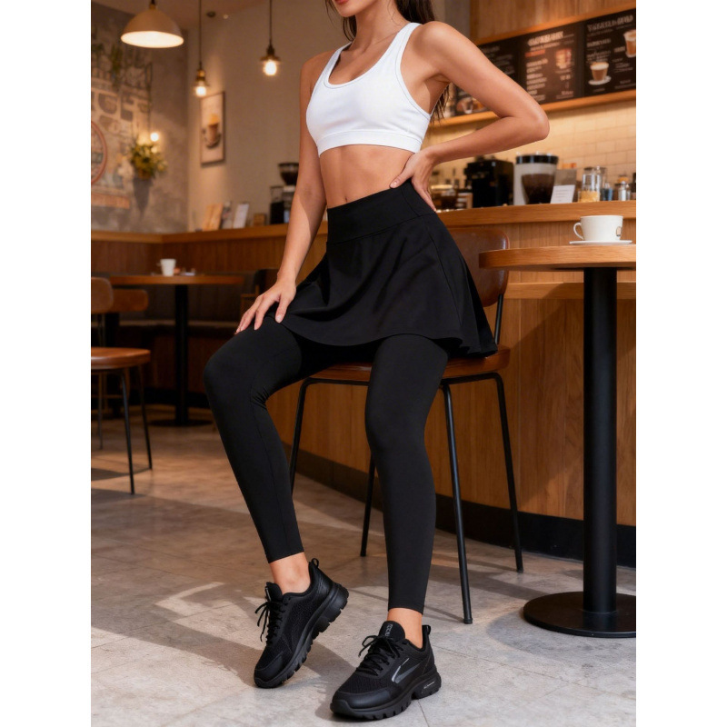 Women's faux two-piece skirt-pants with pockets, high-waisted sports yoga pants, running fitness skirt-pants, high-waisted tennis skirt-pants