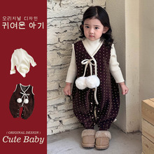 幼禾2025韩版儿童加绒背带裤男女童套装秋季童装秋装两件套打底衫