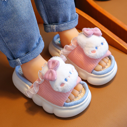 Spring and Autumn Children's Linen Sandals Four Seasons Indoor Household Breathable Girls Parent-child Middle-aged Children Baby Cotton Linen Slippers
