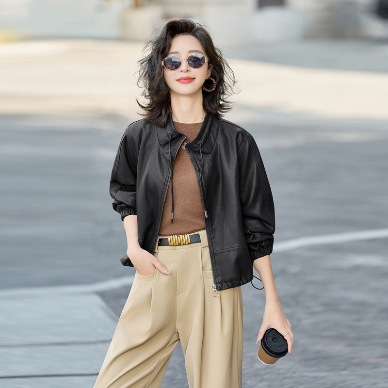 High-End Stand-Up Collar Goatskin Jacket for Women in Autumn and Winter New Fashion Loose Short Leather Jacket Classic Age-Reducing Top for Women High-End Stand-Up Collar Goatskin Jacket for Women in Autumn and Winter New Fashion Loose Short Leather Jacket Classic Age-Reducing Top for Women