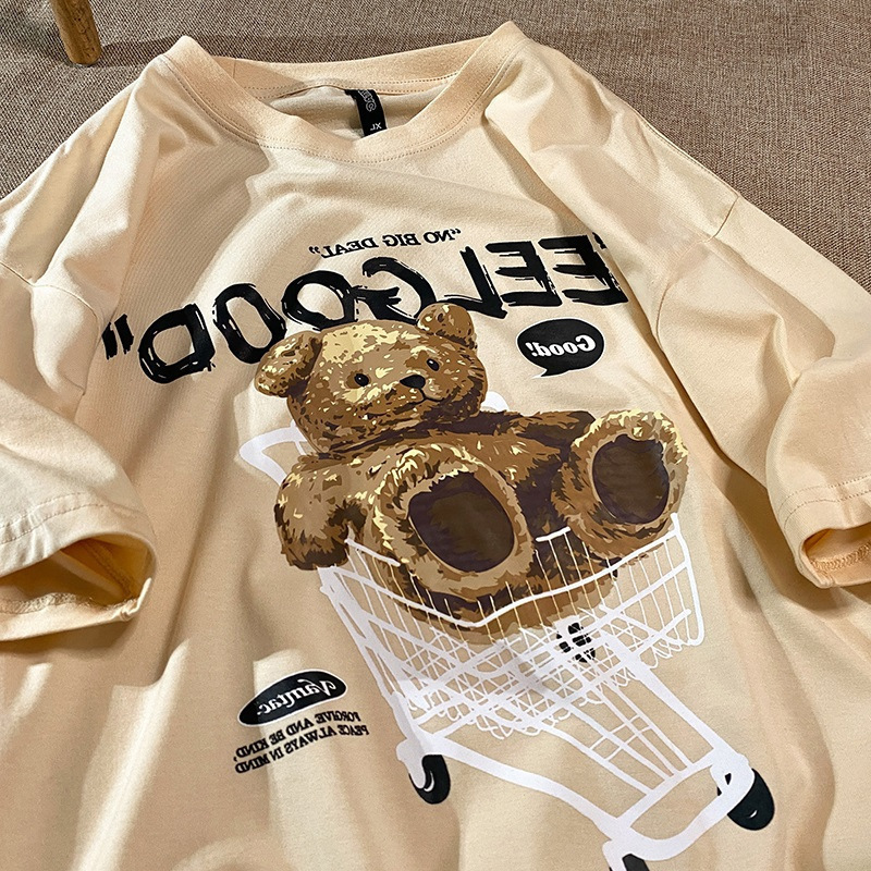 2025 New Summer Short-Sleeved T-Shirt Women's Trendyy Loose and Handsome Shopping Cart Bear Ins Trend High School Student Half-Sleeved t