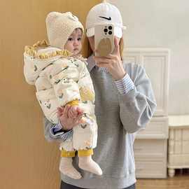 婴儿连体衣棉服冬季冬装加厚宝宝衣服新生儿套装抱衣外出爬服韩版